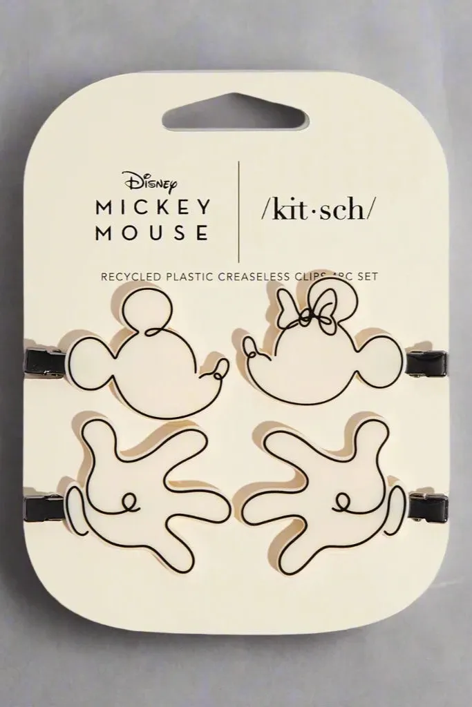 Kitsch & Mickey and Minnie Recycled Plastic Creaseless Clips 4pc Set- Cream