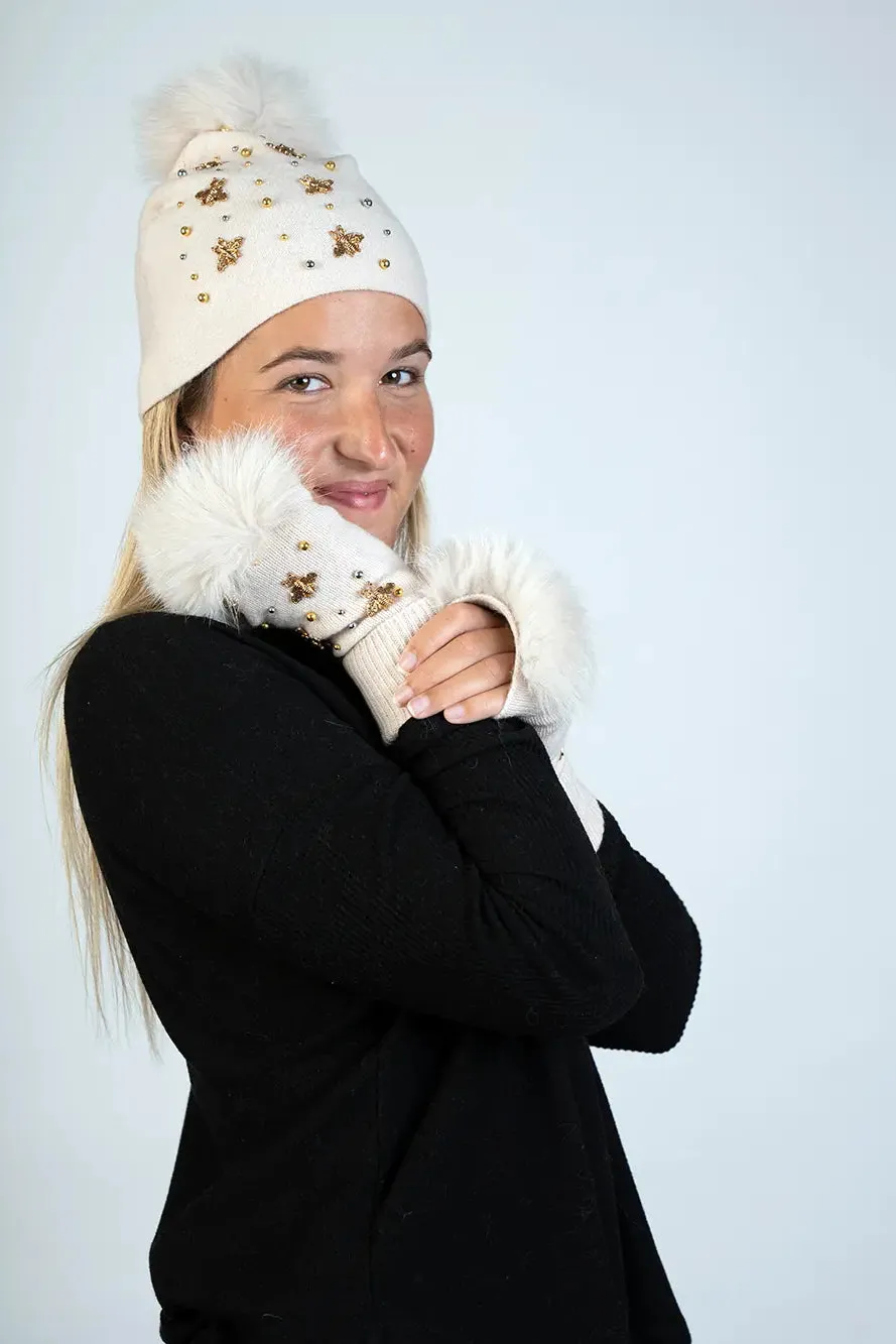 Knitted Hat with Bees and Beads