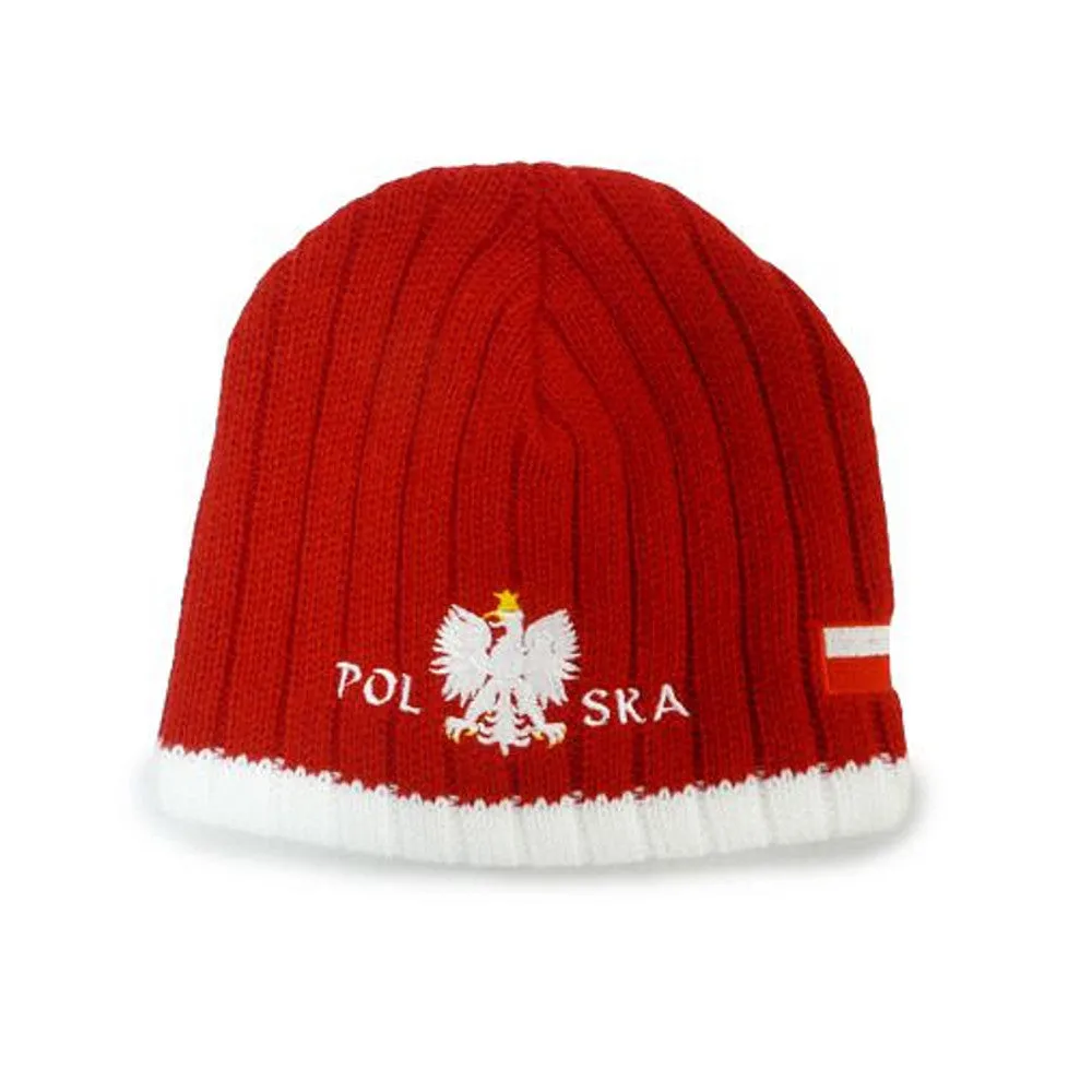 Knitted Polska Winter Hat with White Eagle & Flag