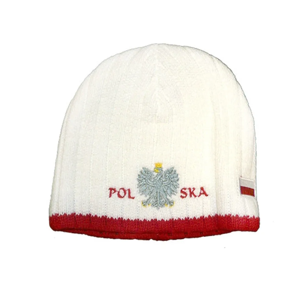 Knitted Polska Winter Hat with White Eagle & Flag