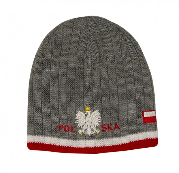 Knitted Polska Winter Hat with White Eagle & Flag