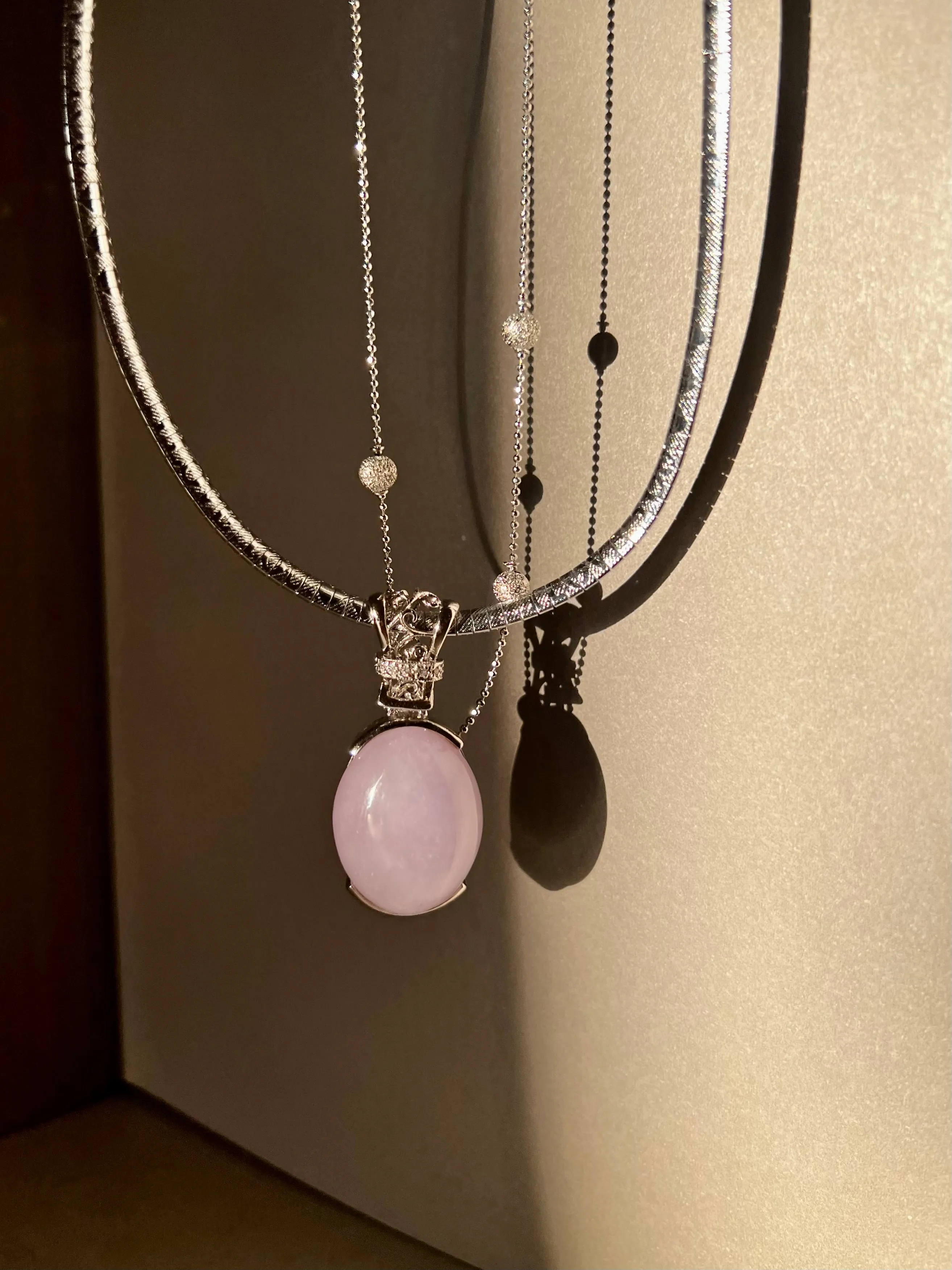 Lavender Jadeite Jade Cabochon Pendant Necklace