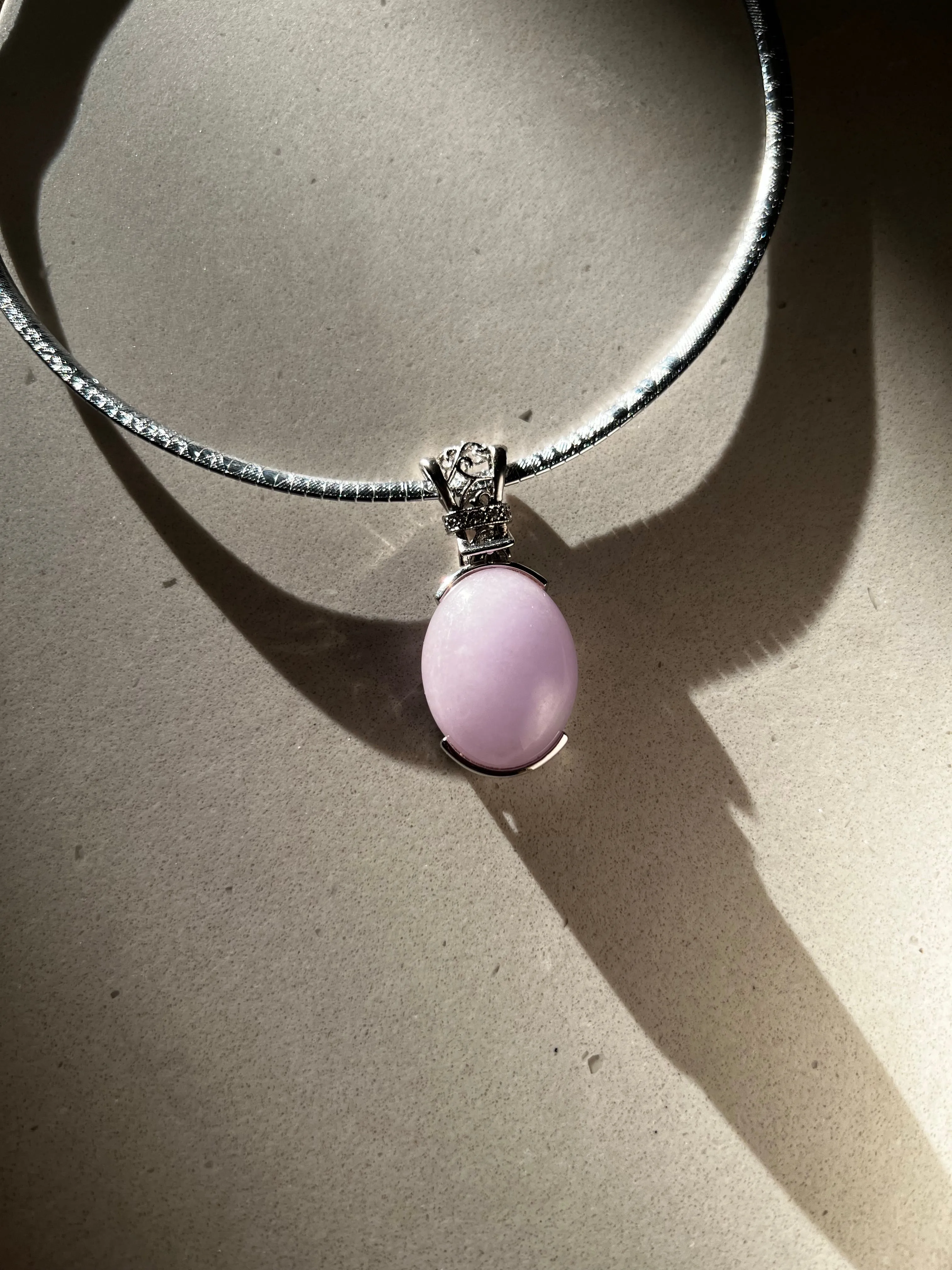 Lavender Jadeite Jade Cabochon Pendant Necklace