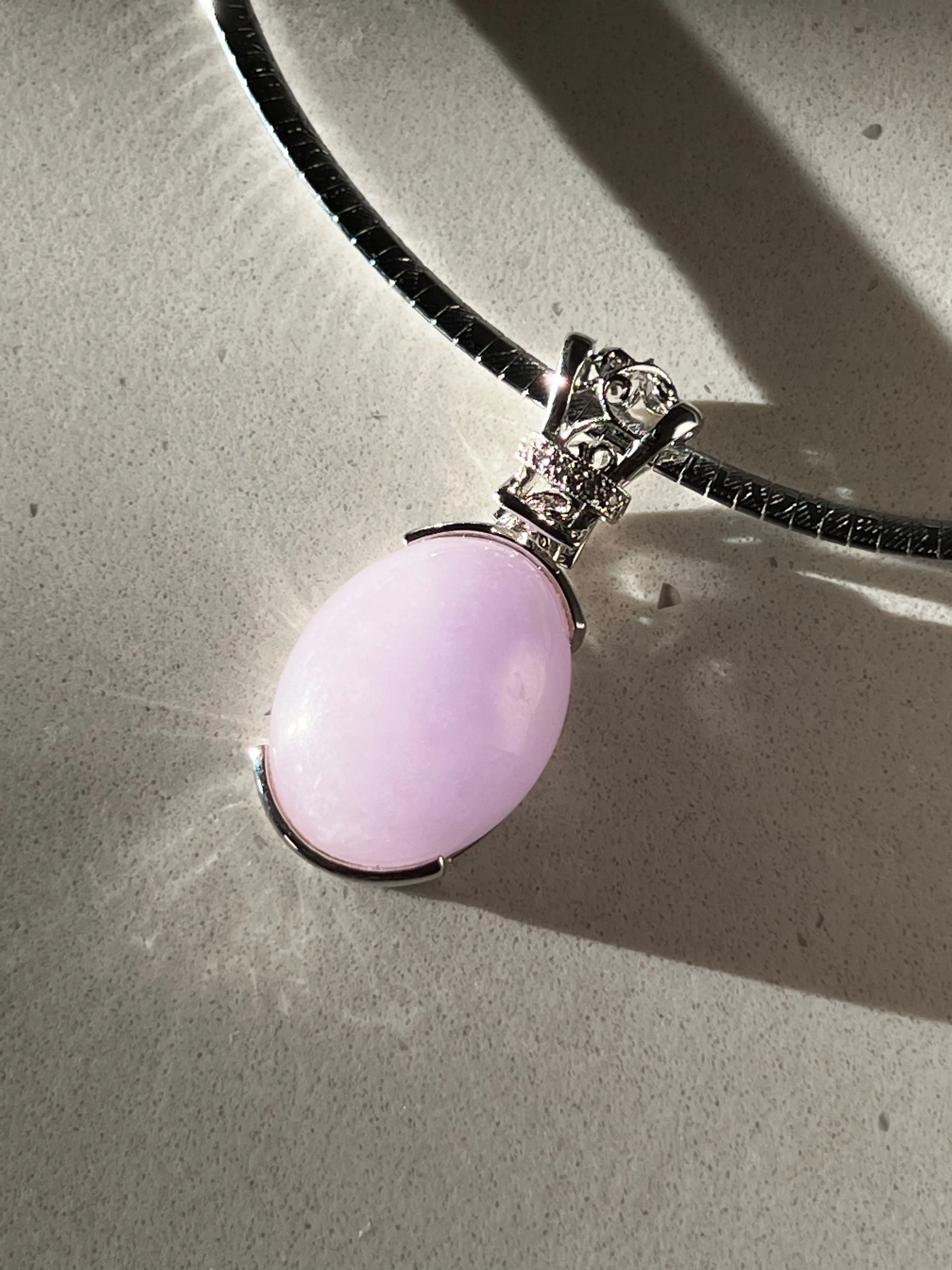 Lavender Jadeite Jade Cabochon Pendant Necklace