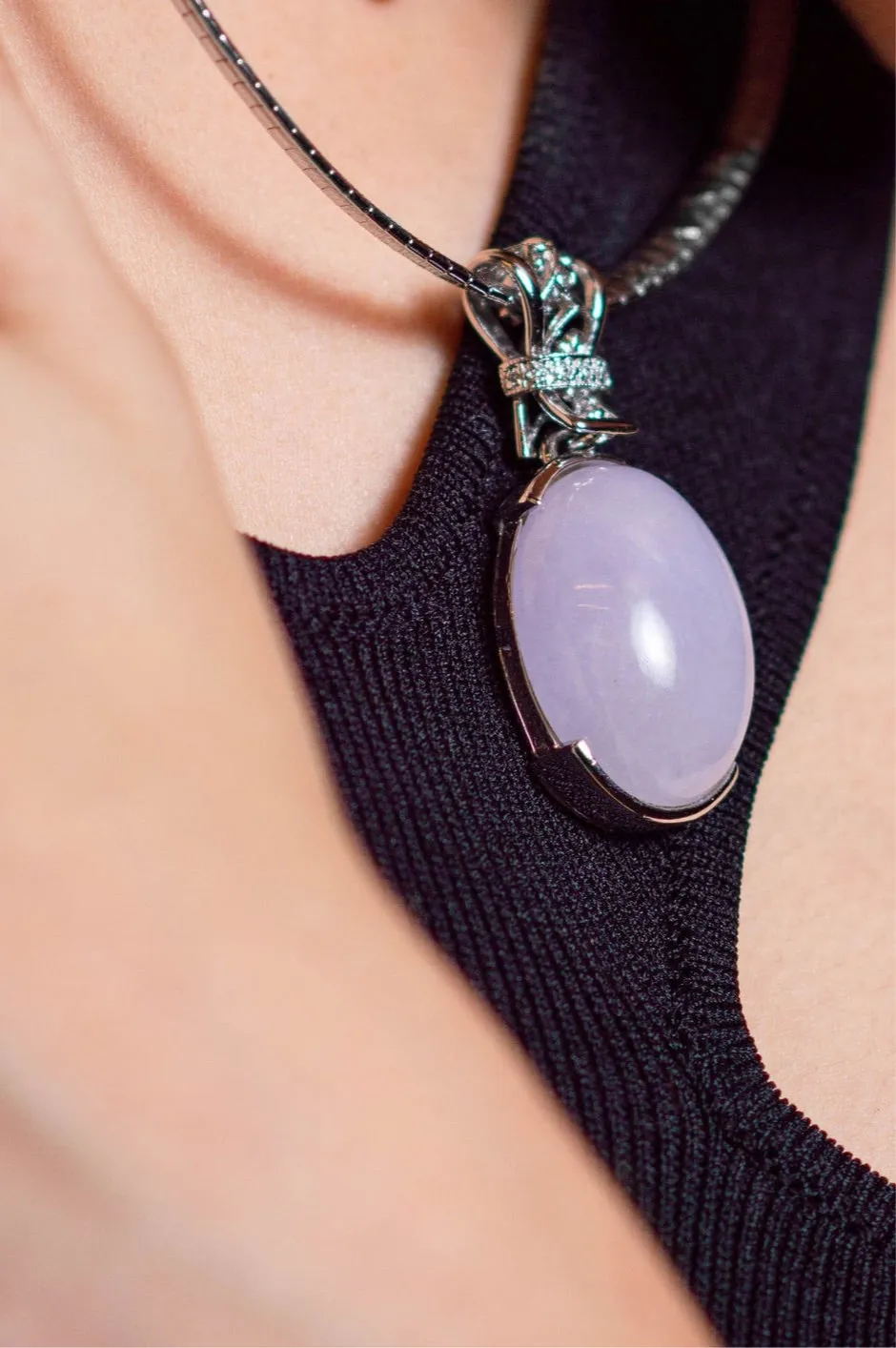 Lavender Jadeite Jade Cabochon Pendant Necklace
