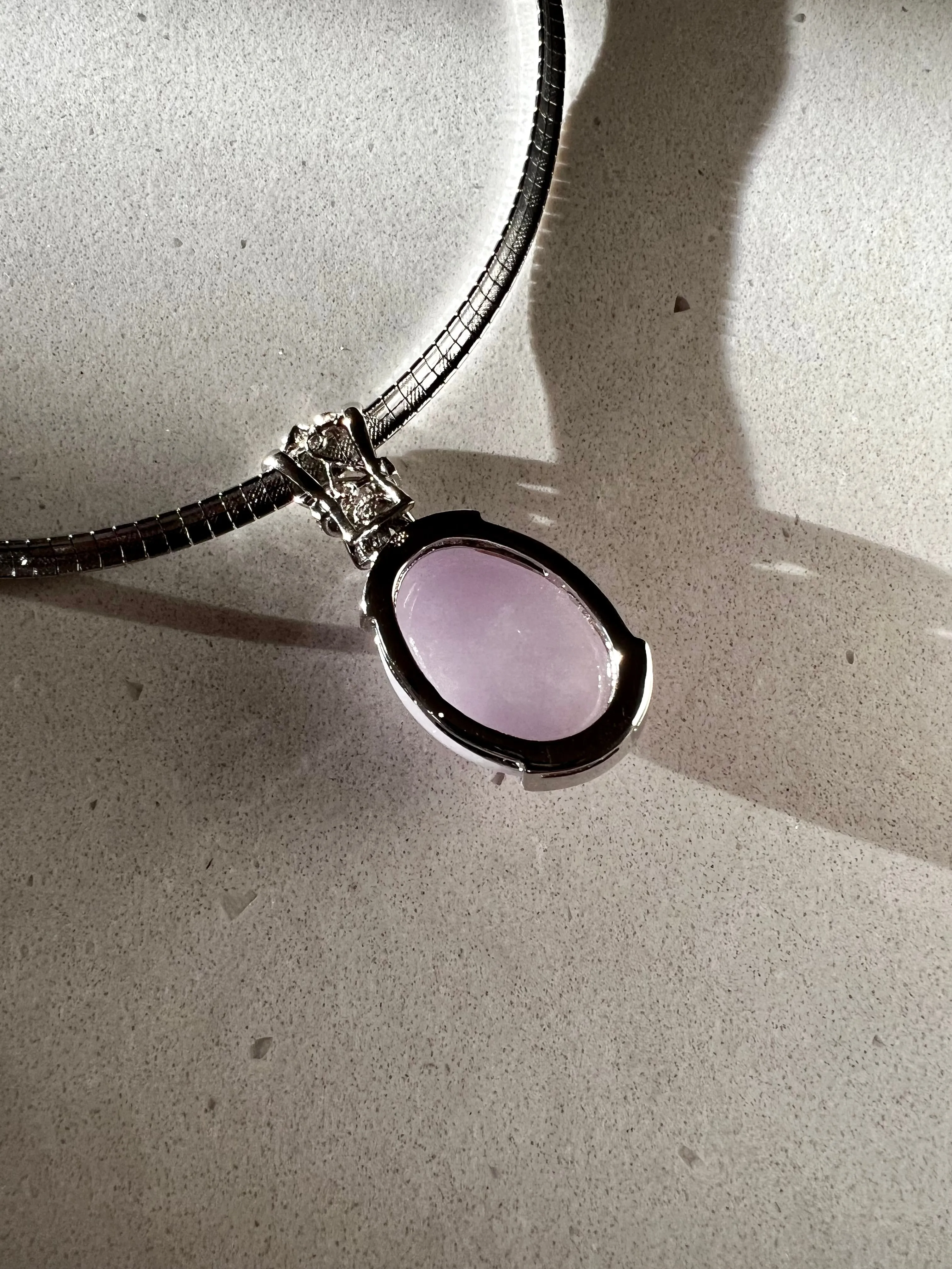 Lavender Jadeite Jade Cabochon Pendant Necklace