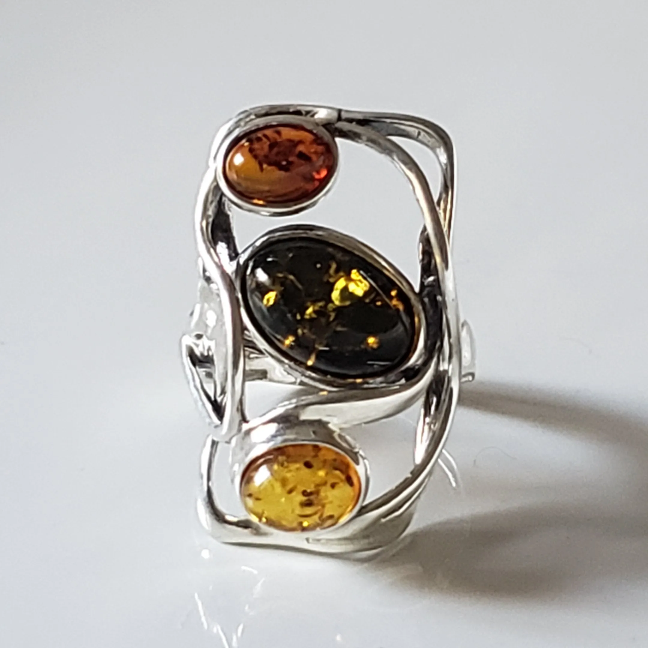 Modern Silver with Amber Ring