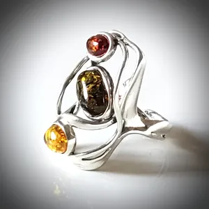 Modern Silver with Amber Ring