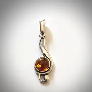 Musical Note Silver with Amber Small Musical Pendant