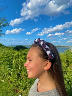 NEW El Carbonero Trenza: Blanco Roja y Navy Headband-  White Deep Navy and Red Braided Diadema