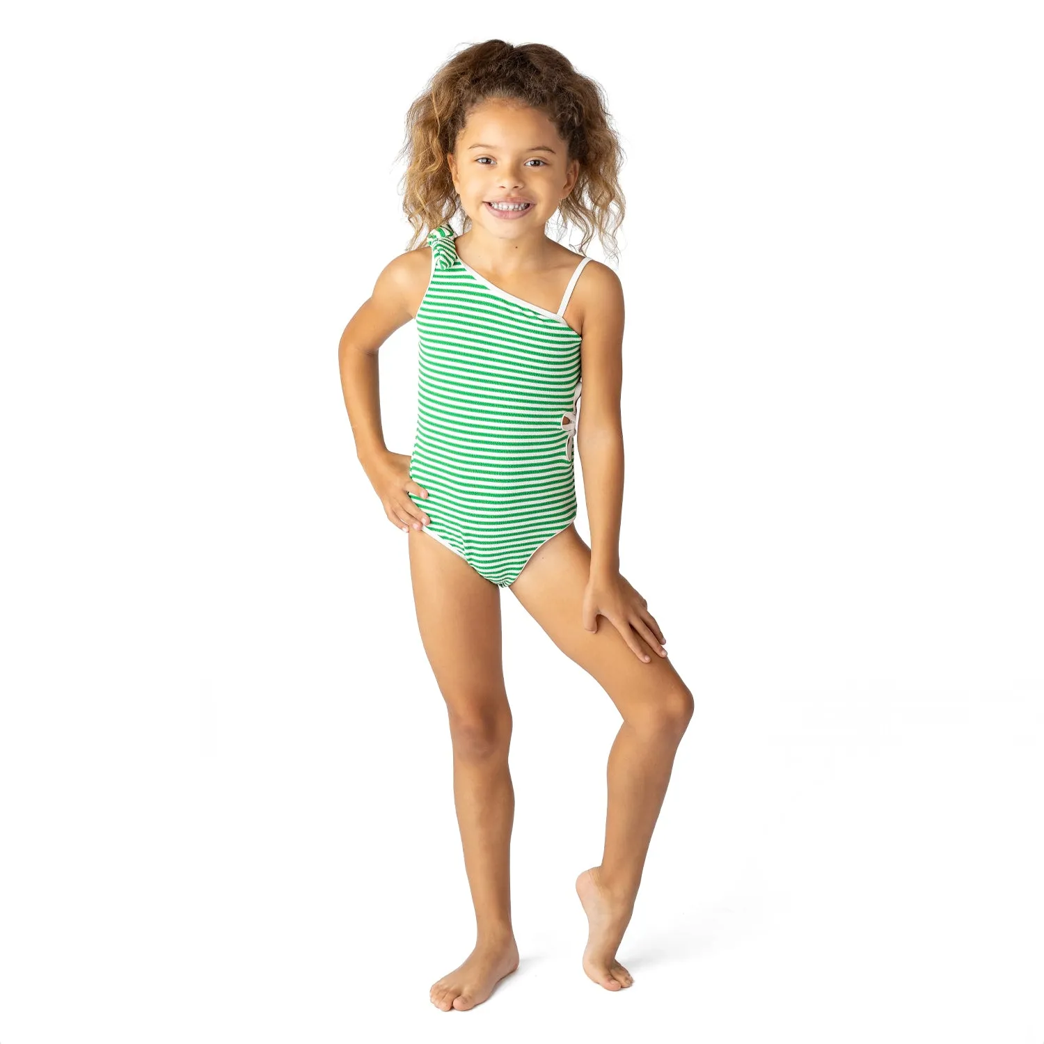 One Piece Swimsuit - Ribbed Daisy - Green Stripe