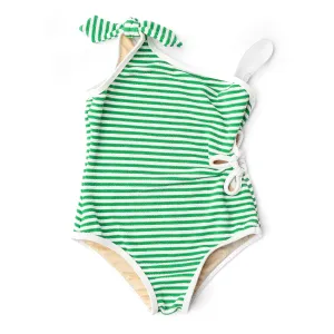 One Piece Swimsuit - Ribbed Daisy - Green Stripe