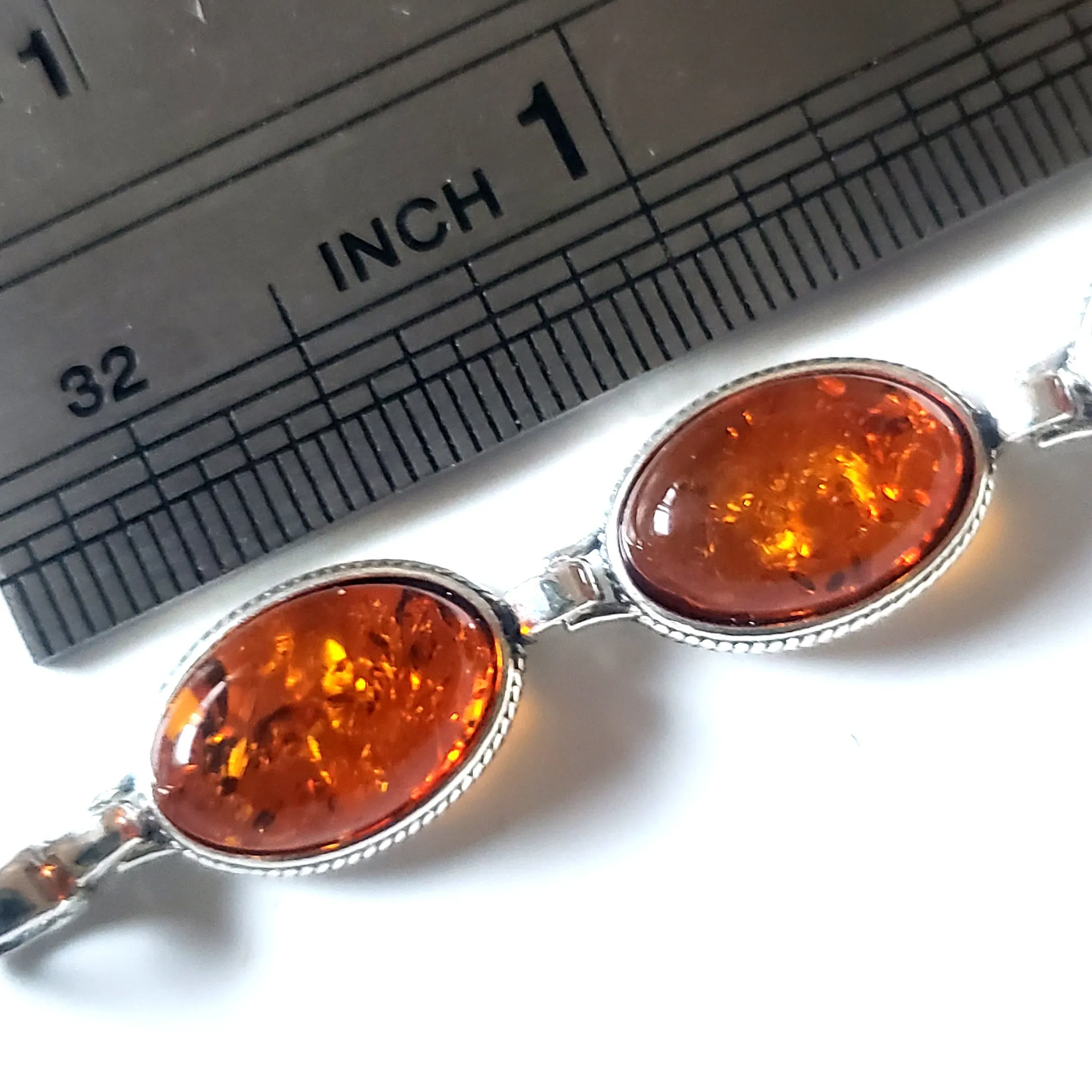 Oval Amber Beads in Sterling Silver Bracelet