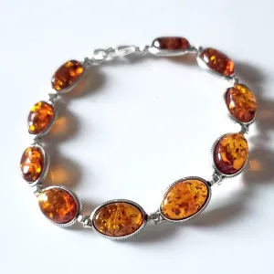 Oval Amber Beads in Sterling Silver Bracelet