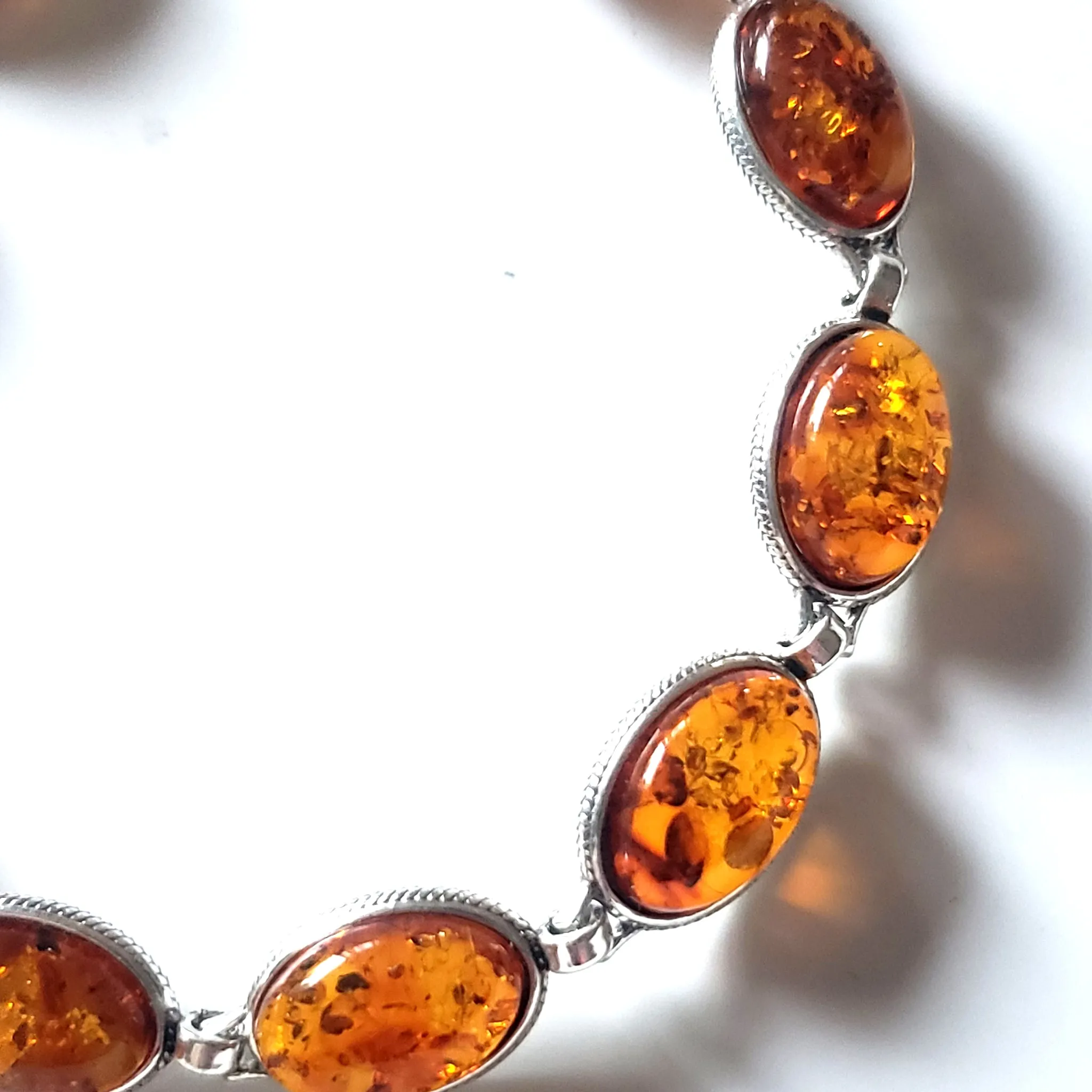 Oval Amber Beads in Sterling Silver Bracelet