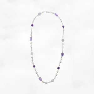 Pearl Necklace with Purple Gemstones
