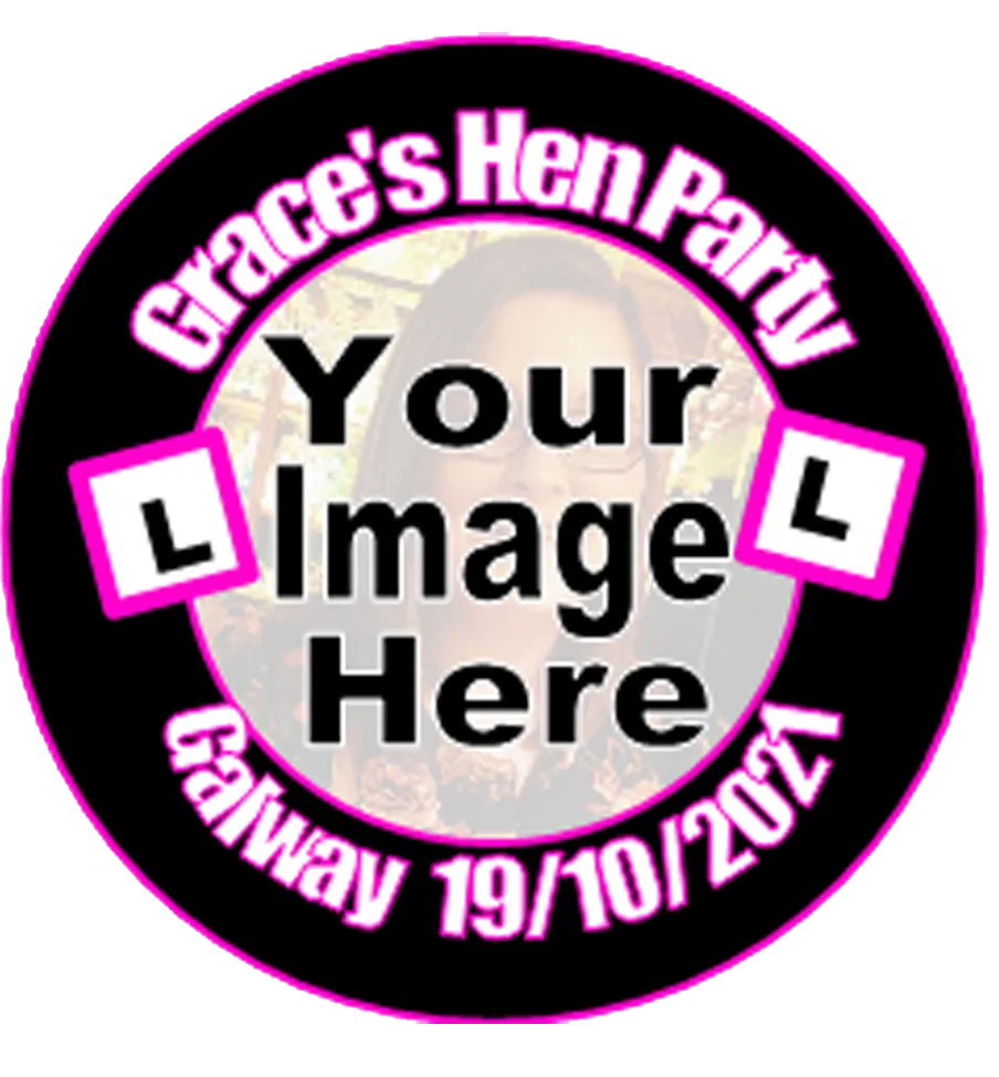 Personalised L Plate & Pic Hen Party Badge pink