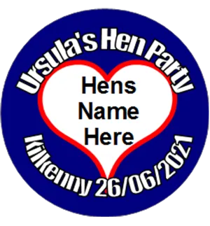 Personalised Love Heart Hen Party Badge