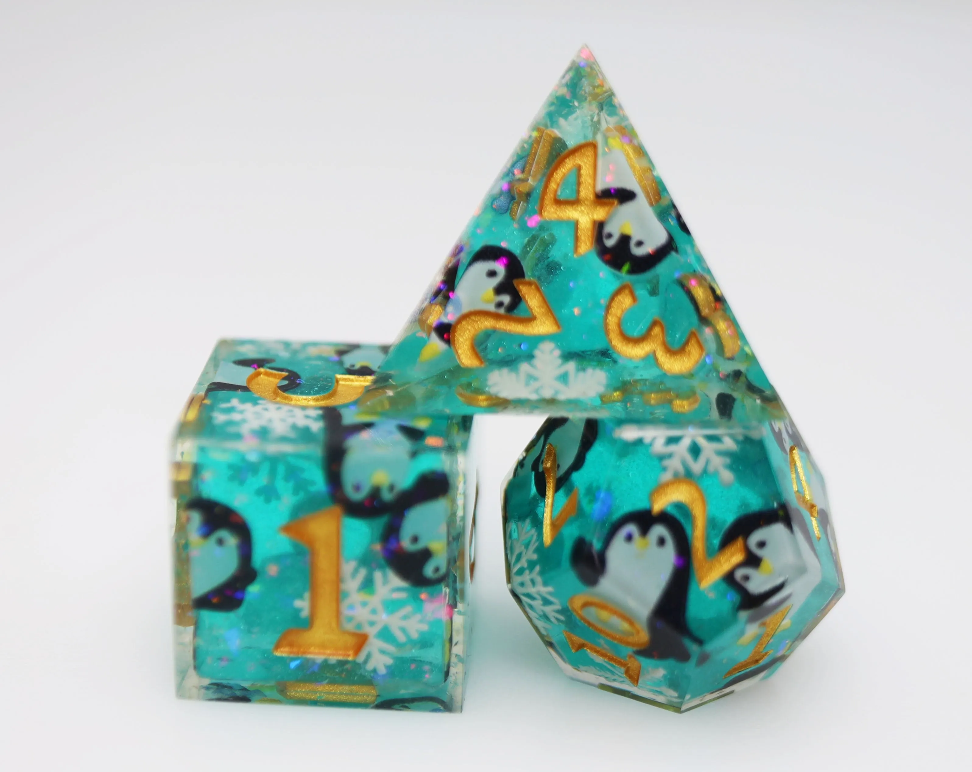 Playful Penguins: Sharp Edge Decal RPG Dice Set