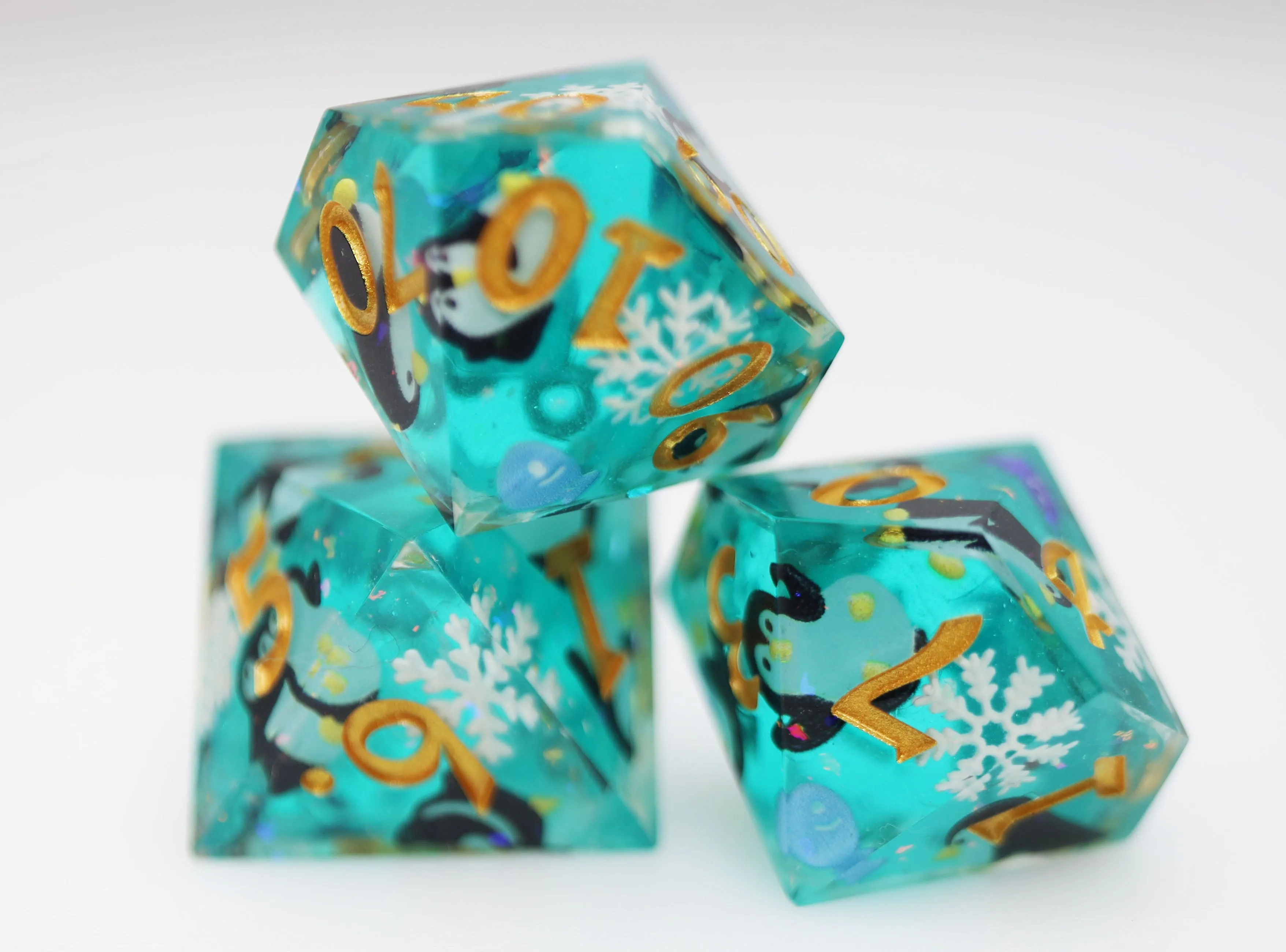 Playful Penguins: Sharp Edge Decal RPG Dice Set