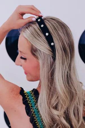 Poppin Plush Rhinestone Headband - Black