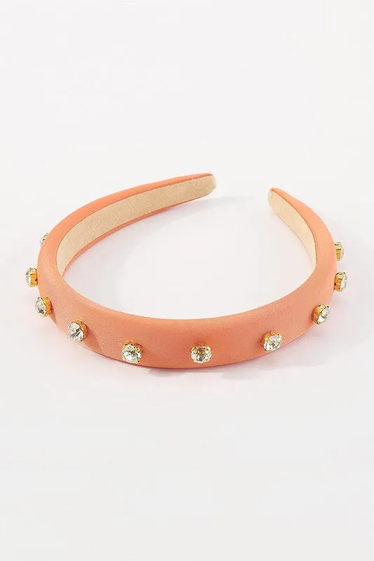 Poppin Plush Rhinestone Headband - Orange