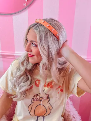 Poppin Plush Rhinestone Headband - Orange