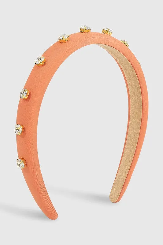 Poppin Plush Rhinestone Headband - Orange