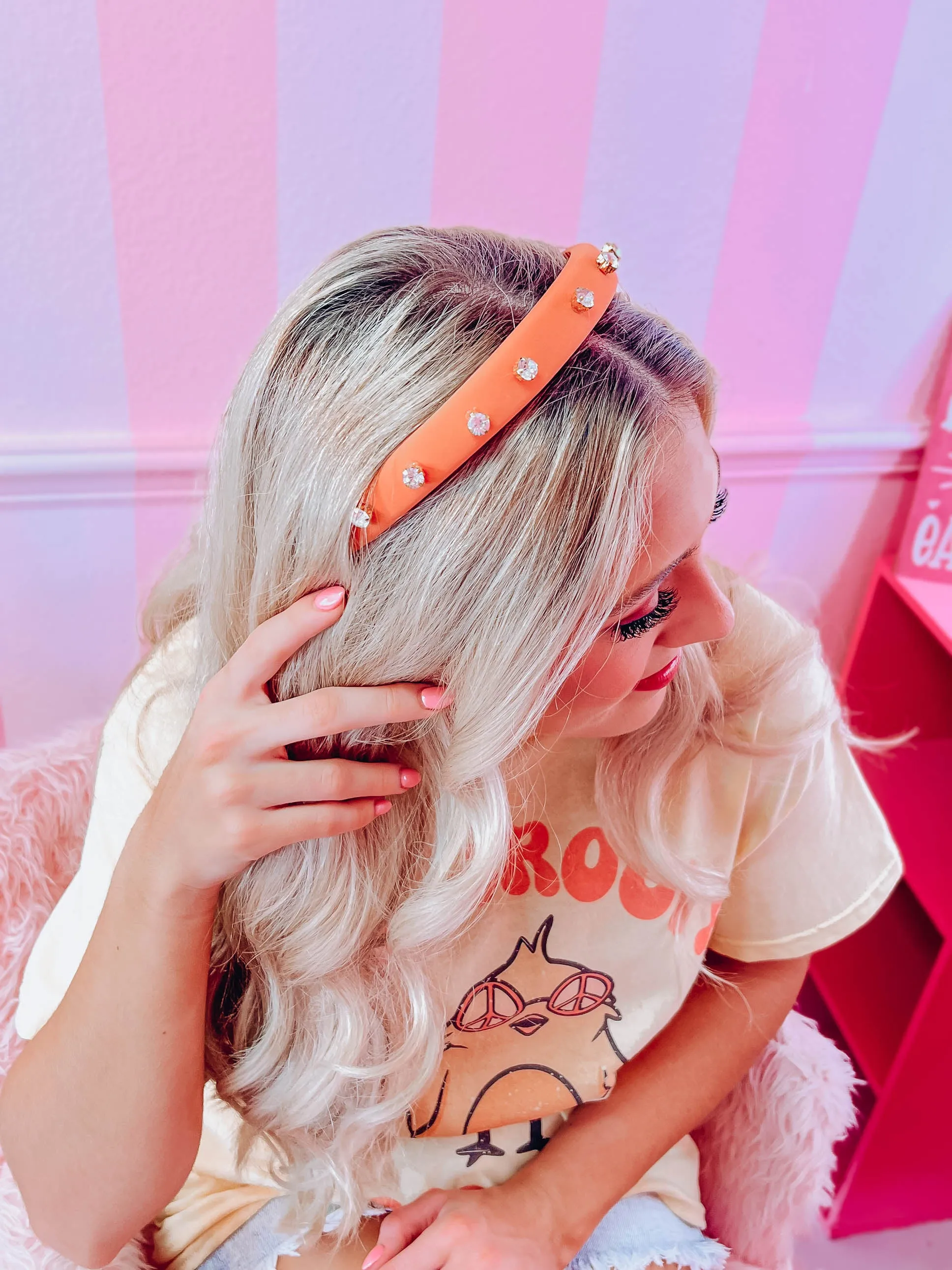 Poppin Plush Rhinestone Headband - Orange
