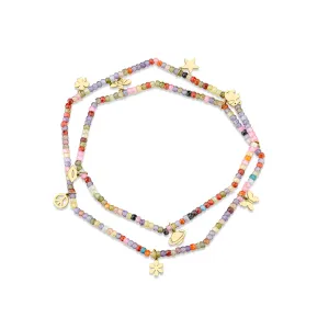 Pure Gold Tiny Multi-Charm Rainbow Zircon Wrap Bracelet