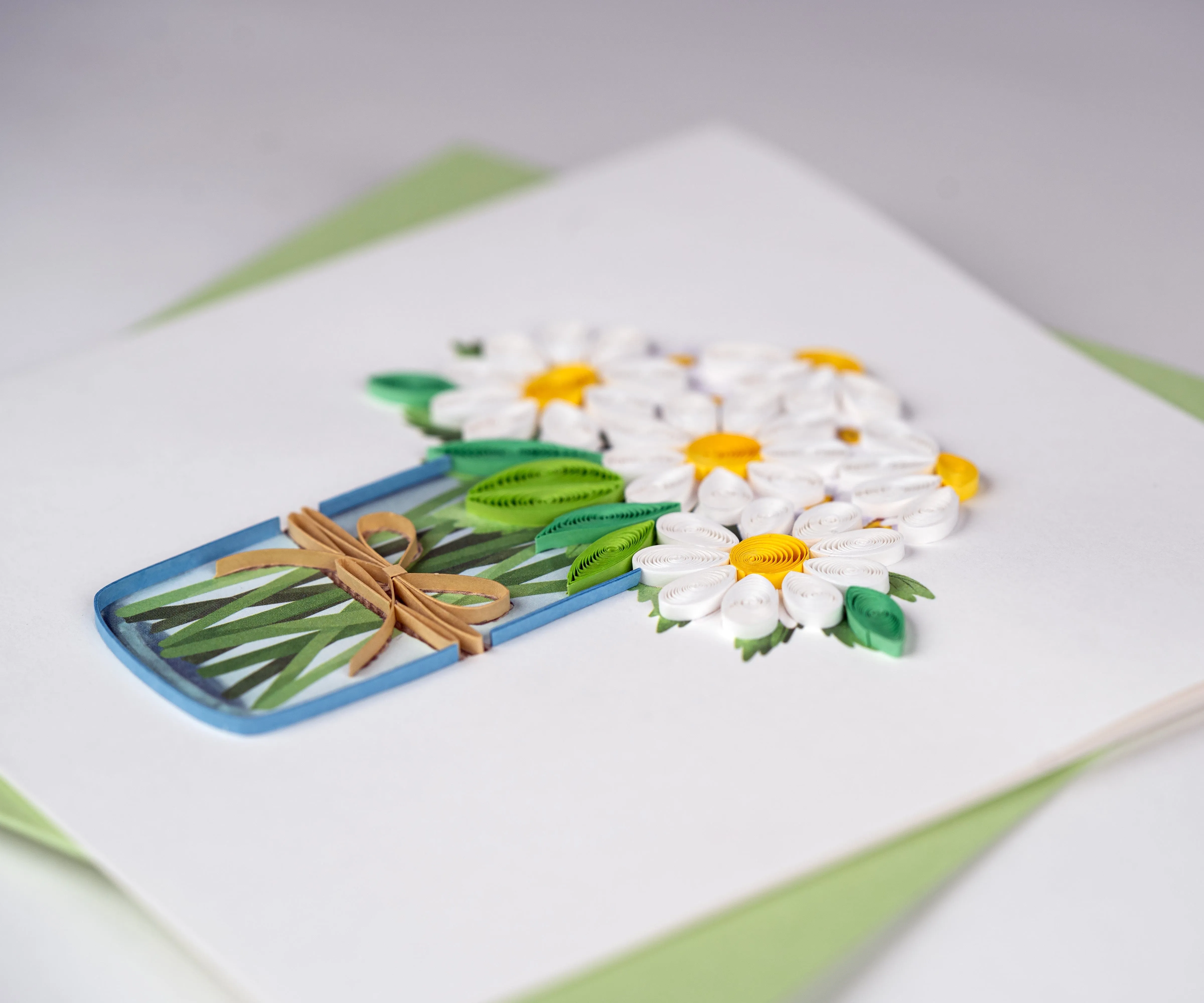 Quilled White Daisies in Jar Greeting Card