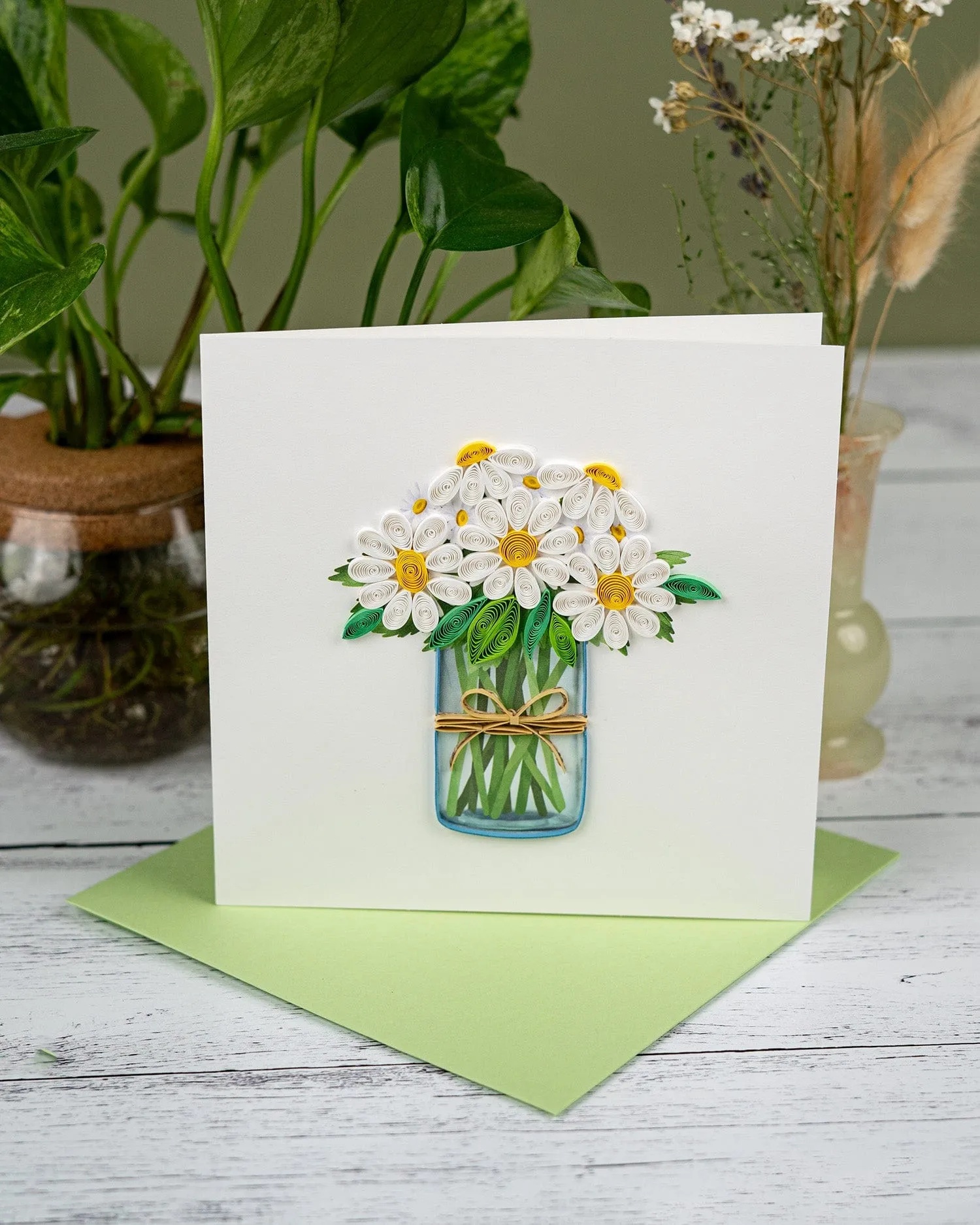 Quilled White Daisies in Jar Greeting Card