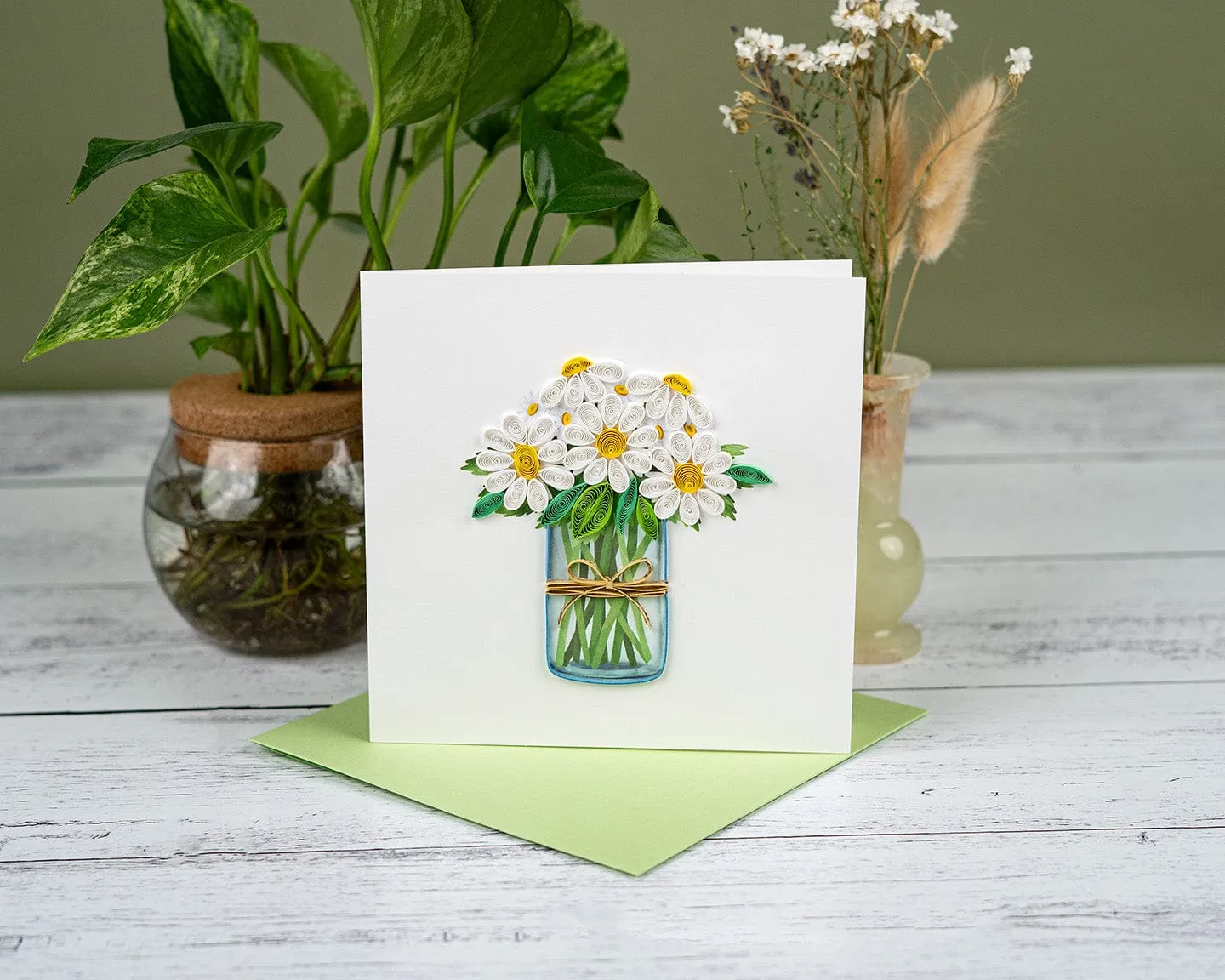 Quilled White Daisies in Jar Greeting Card