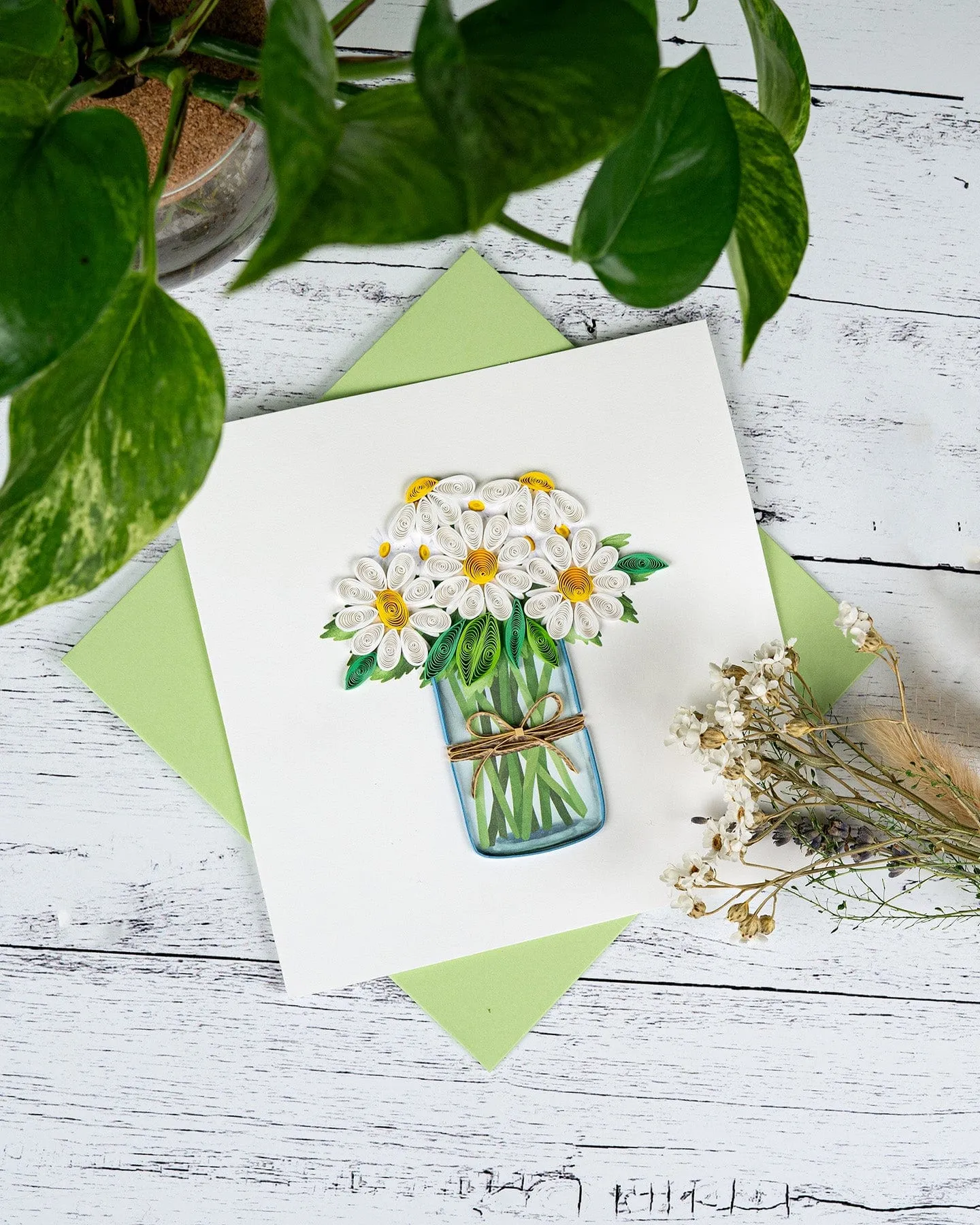 Quilled White Daisies in Jar Greeting Card