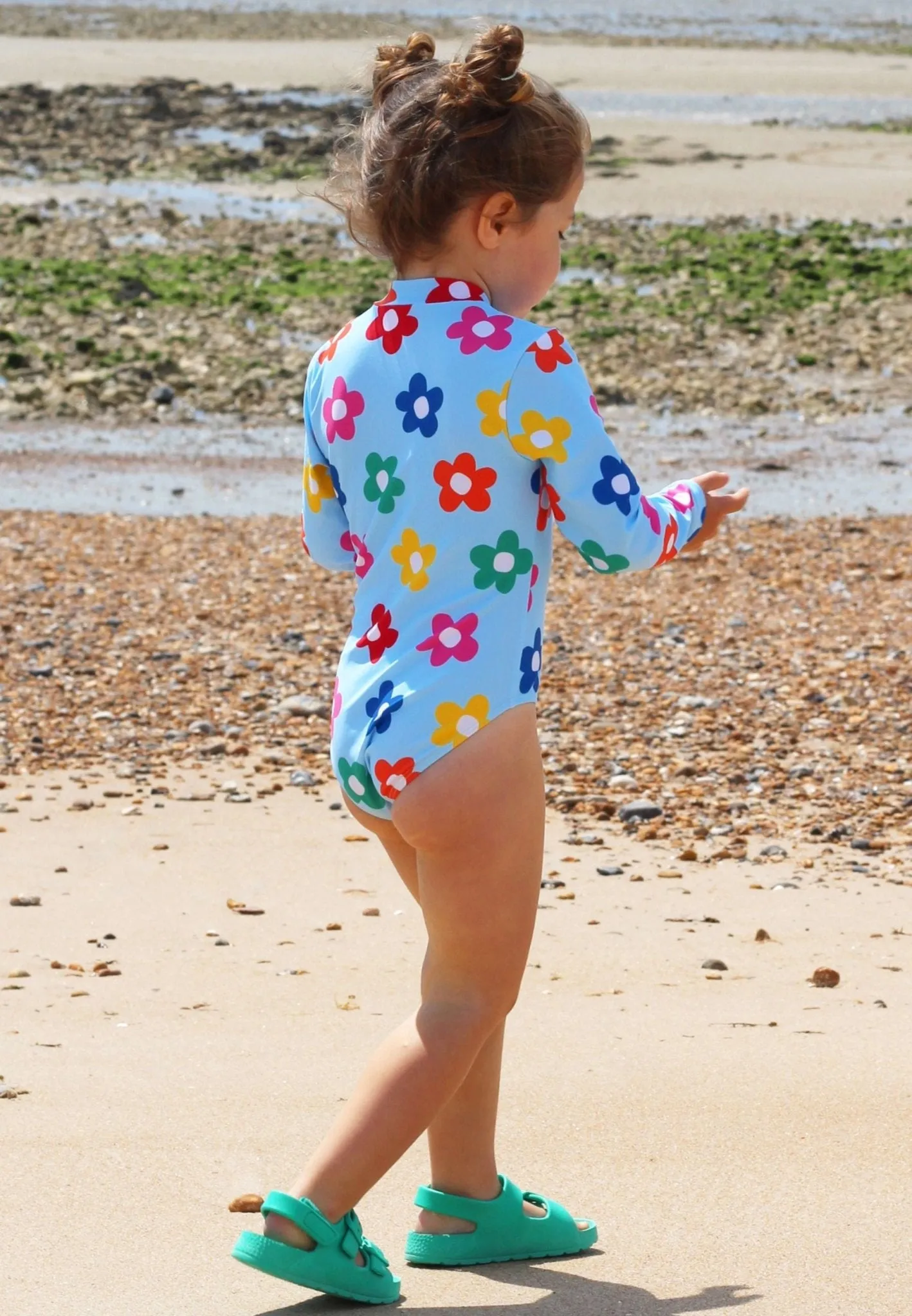 Rainbow Bloom Print Long-Sleeved Kids' Swimsuit