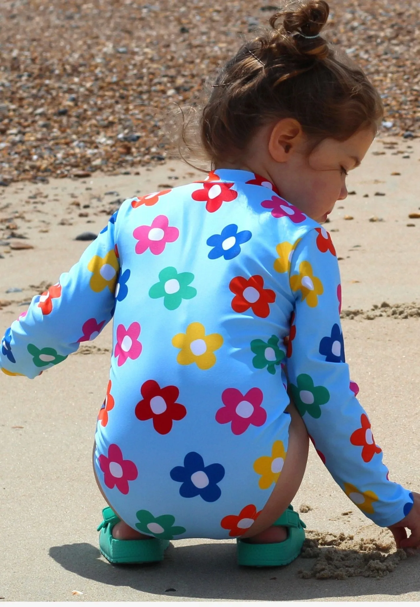 Rainbow Bloom Print Long-Sleeved Kids' Swimsuit