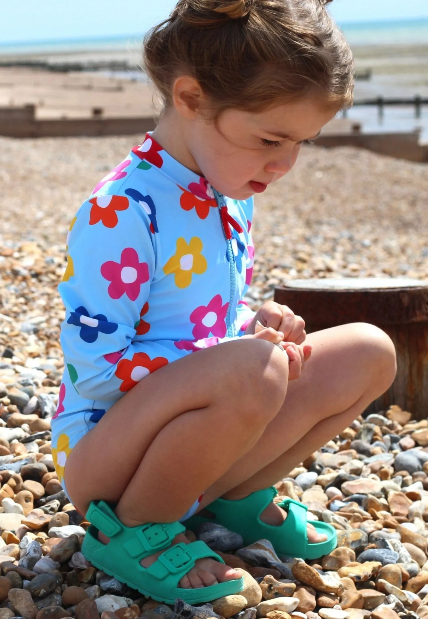 Rainbow Bloom Print Long-Sleeved Kids' Swimsuit