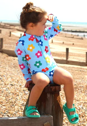 Rainbow Bloom Print Long-Sleeved Kids' Swimsuit