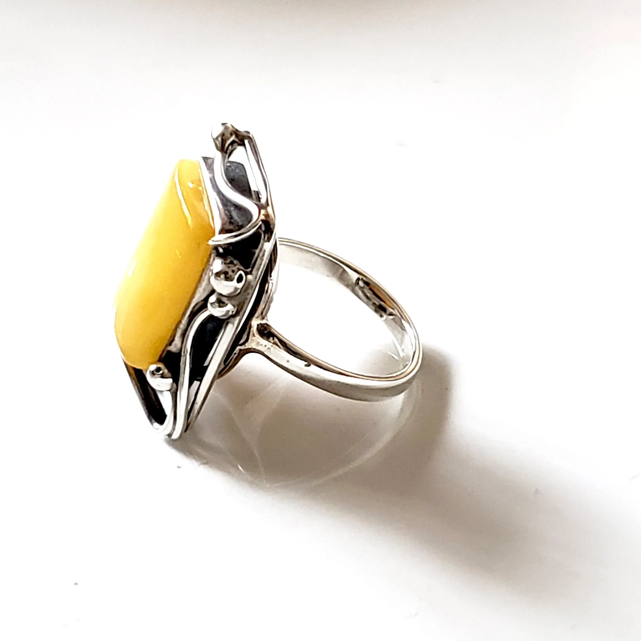 Rectangular Butterscotch Amber Antique Frame Ring Size 8
