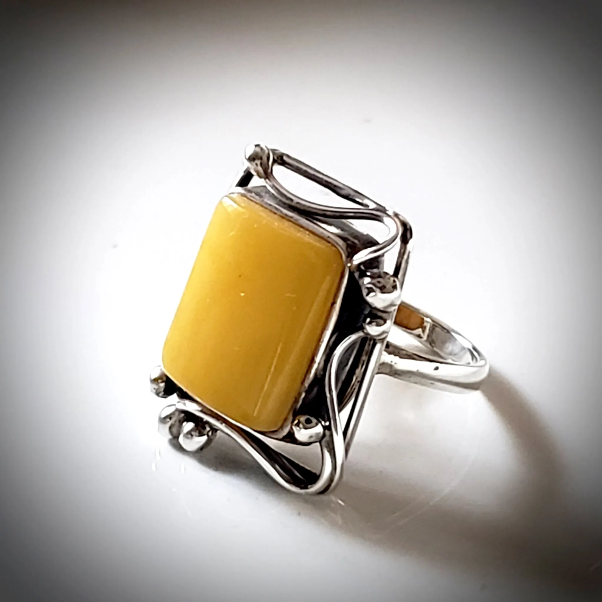 Rectangular Butterscotch Amber Antique Frame Ring Size 8