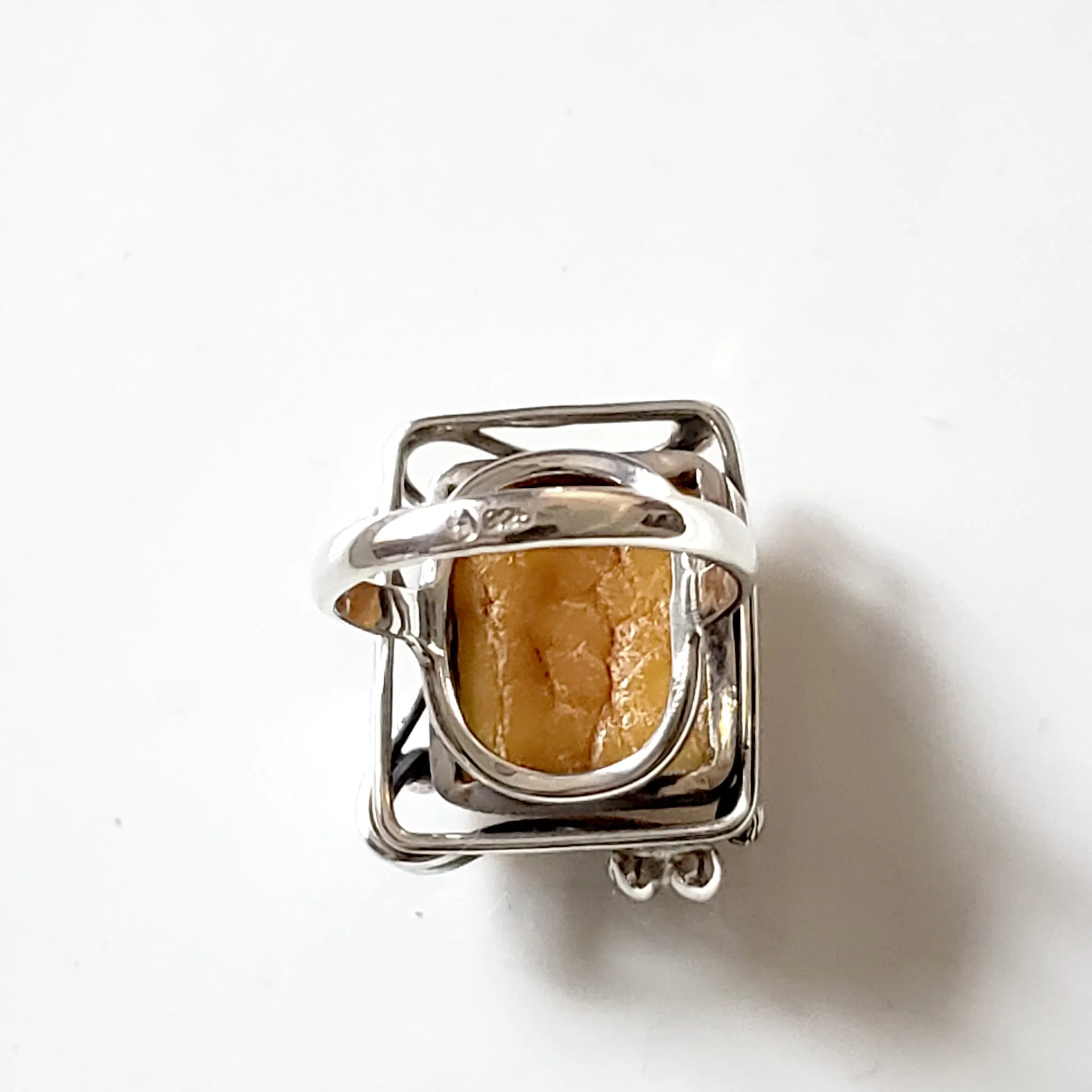 Rectangular Butterscotch Amber Antique Frame Ring Size 8