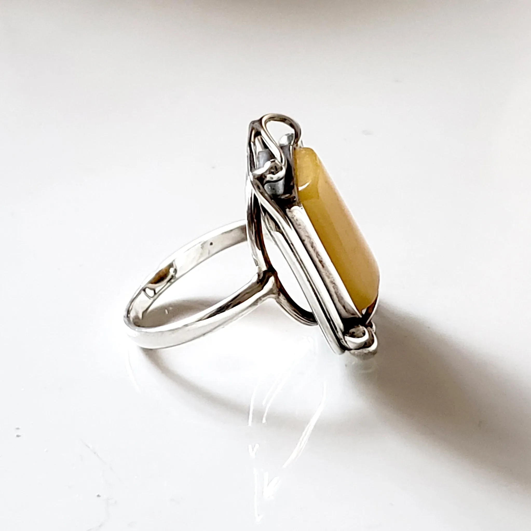 Rectangular Butterscotch Amber Antique Frame Ring Size 8