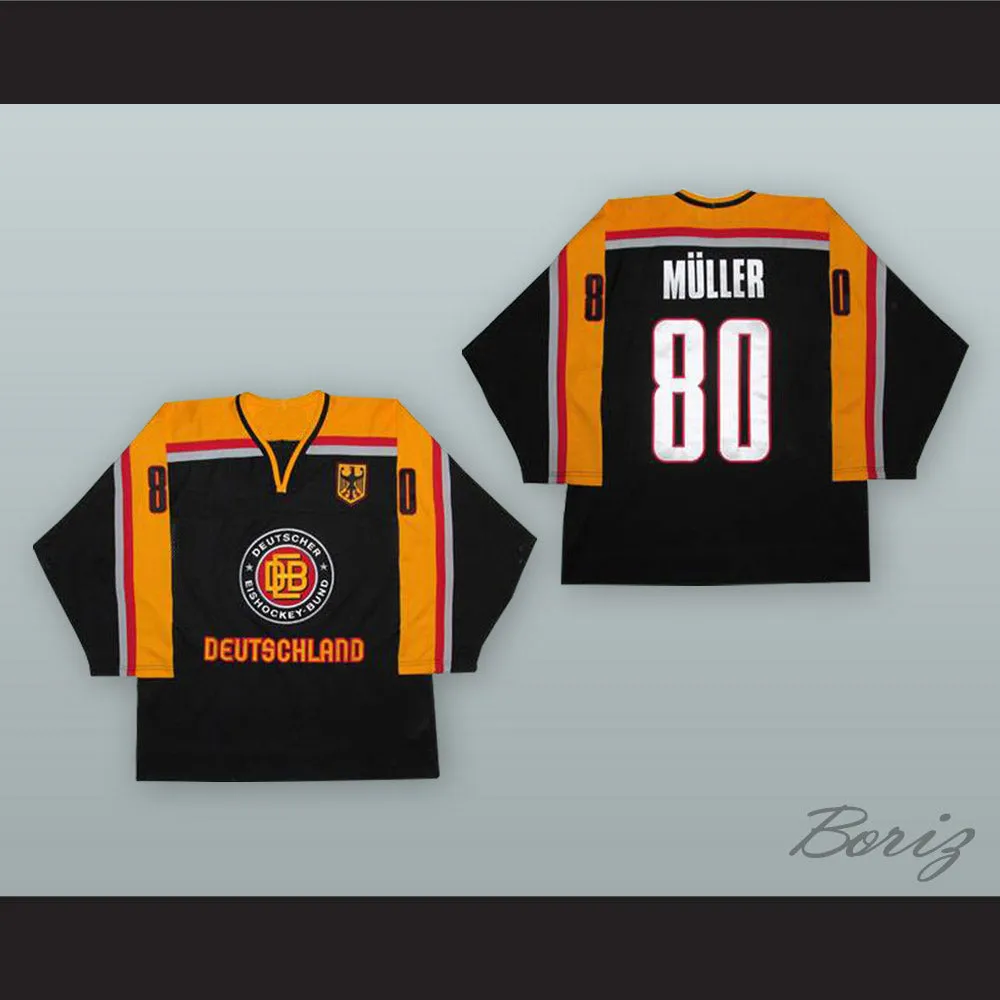 Robert Muller 80 Germany National Team Black Hockey Jersey with Patch