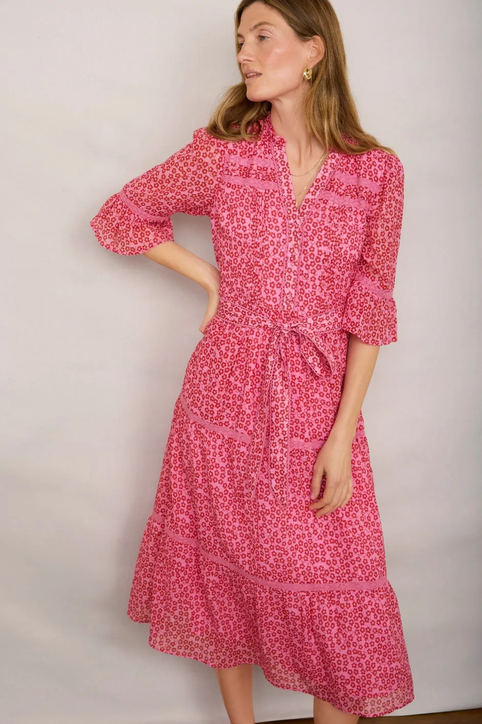 Samara Dress - Candy Pink Daisy Floral