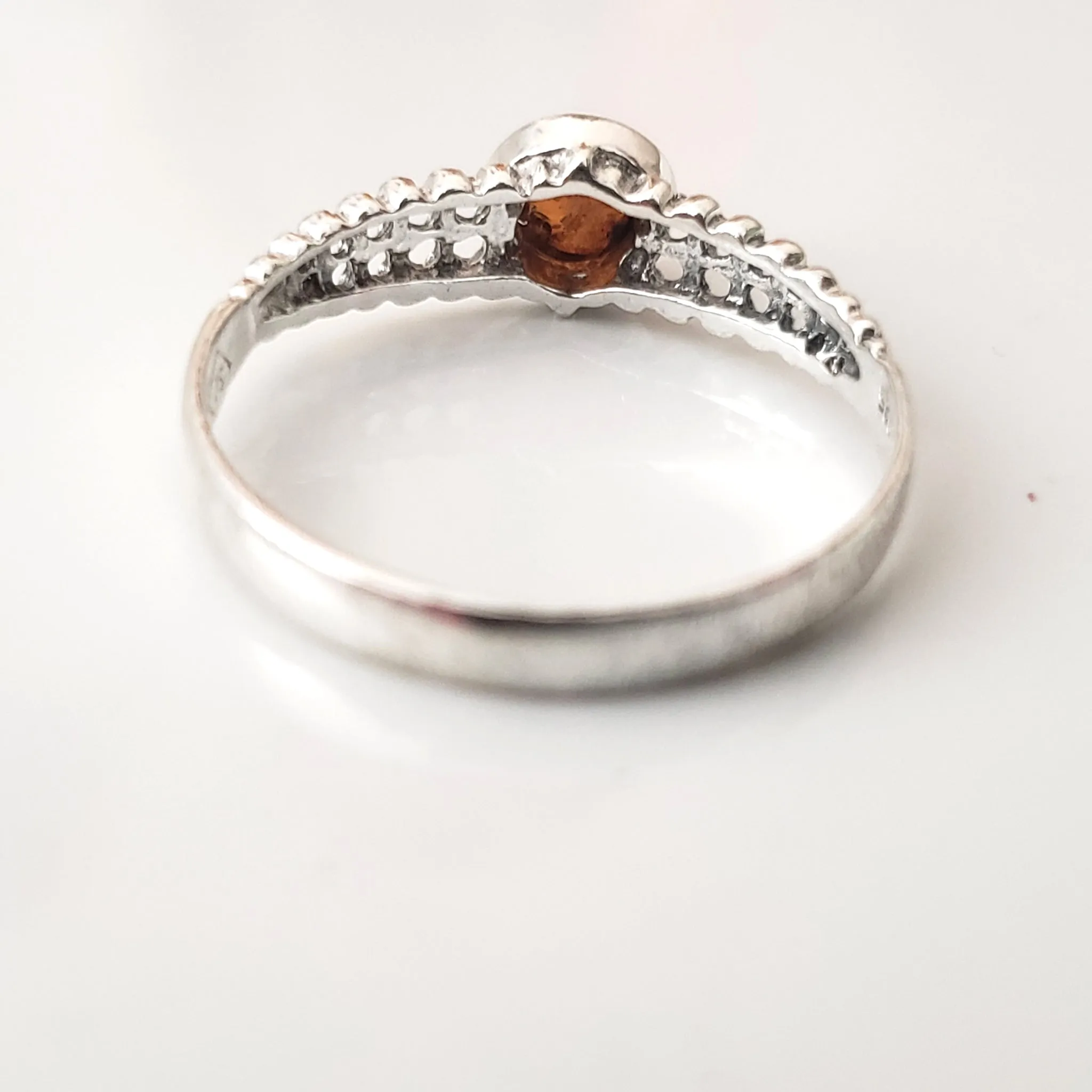 Small Sterling Silver Natural Amber Ring size 7