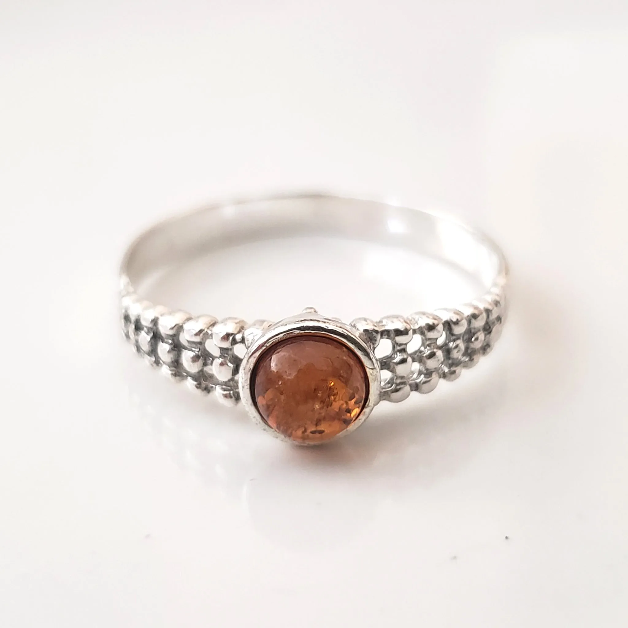Small Sterling Silver Natural Amber Ring size 7