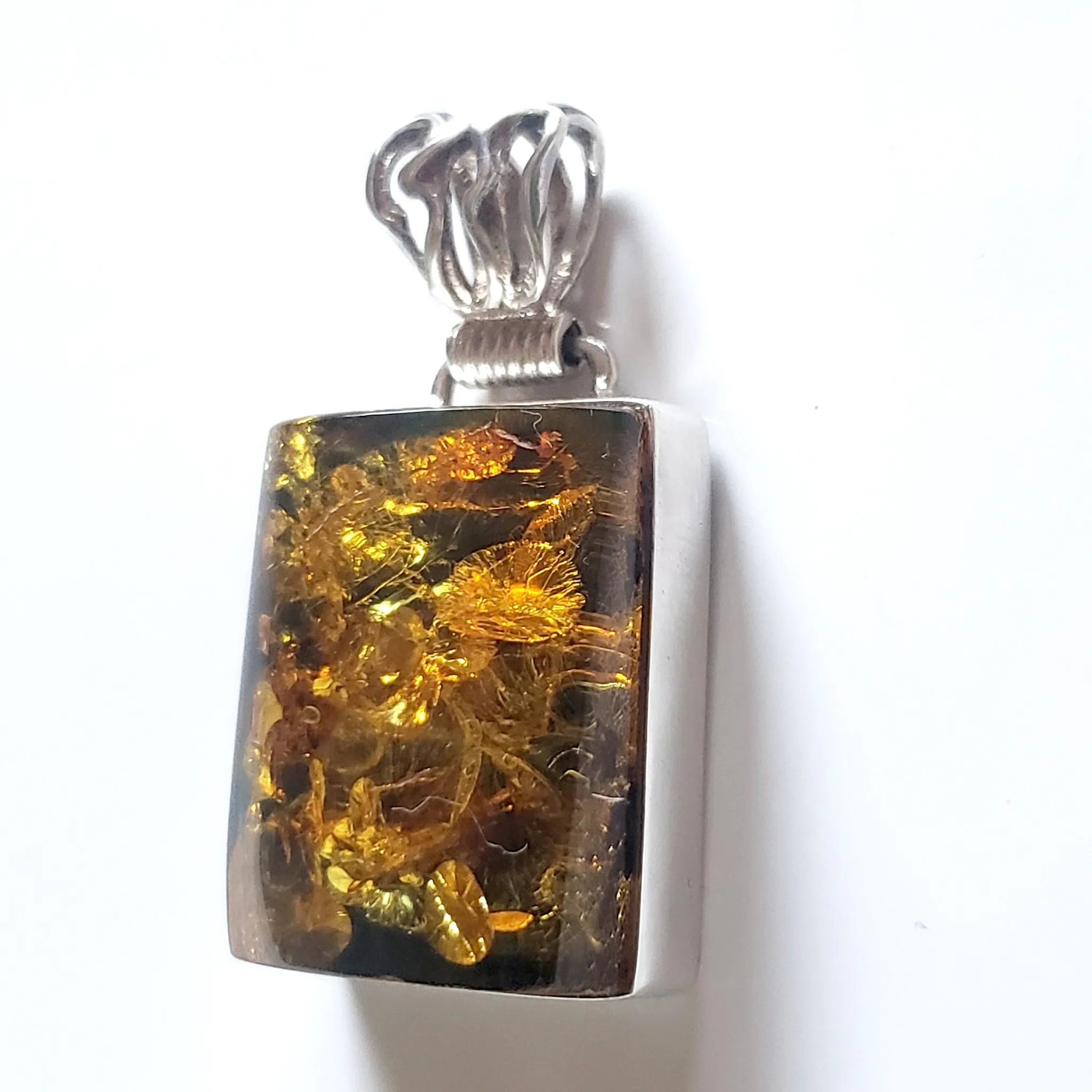 Square Green Amber Unisex Pendant