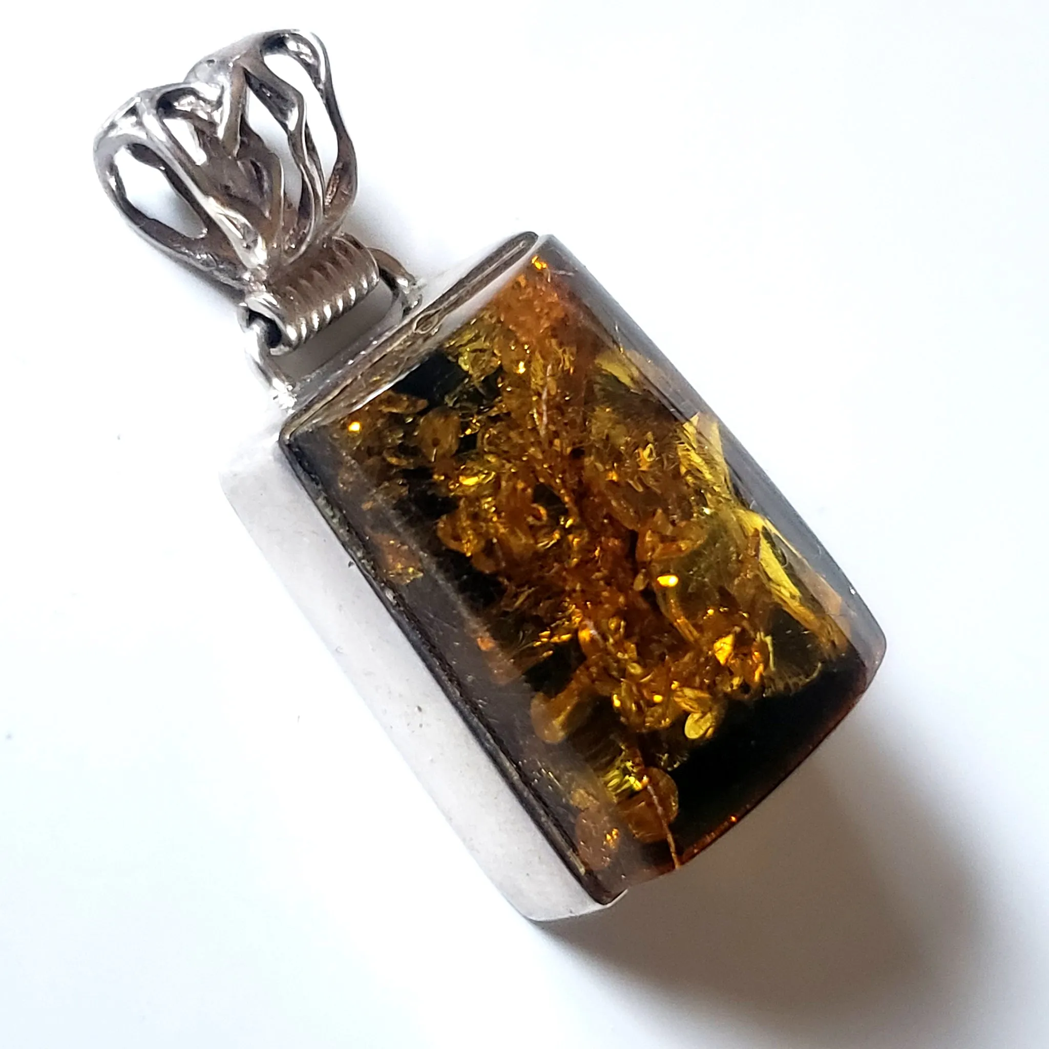 Square Green Amber Unisex Pendant