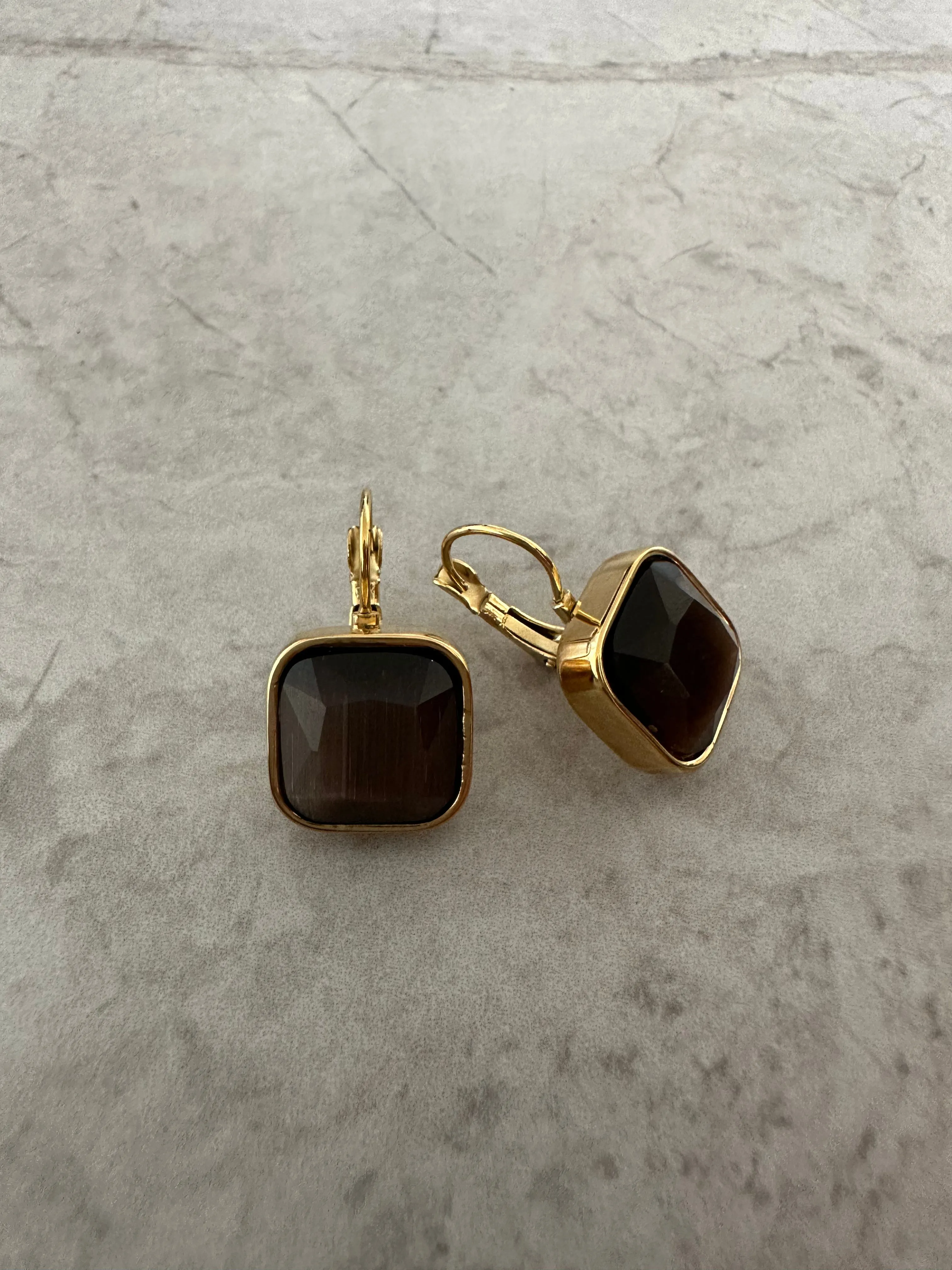 Square Stone Earrings Amber