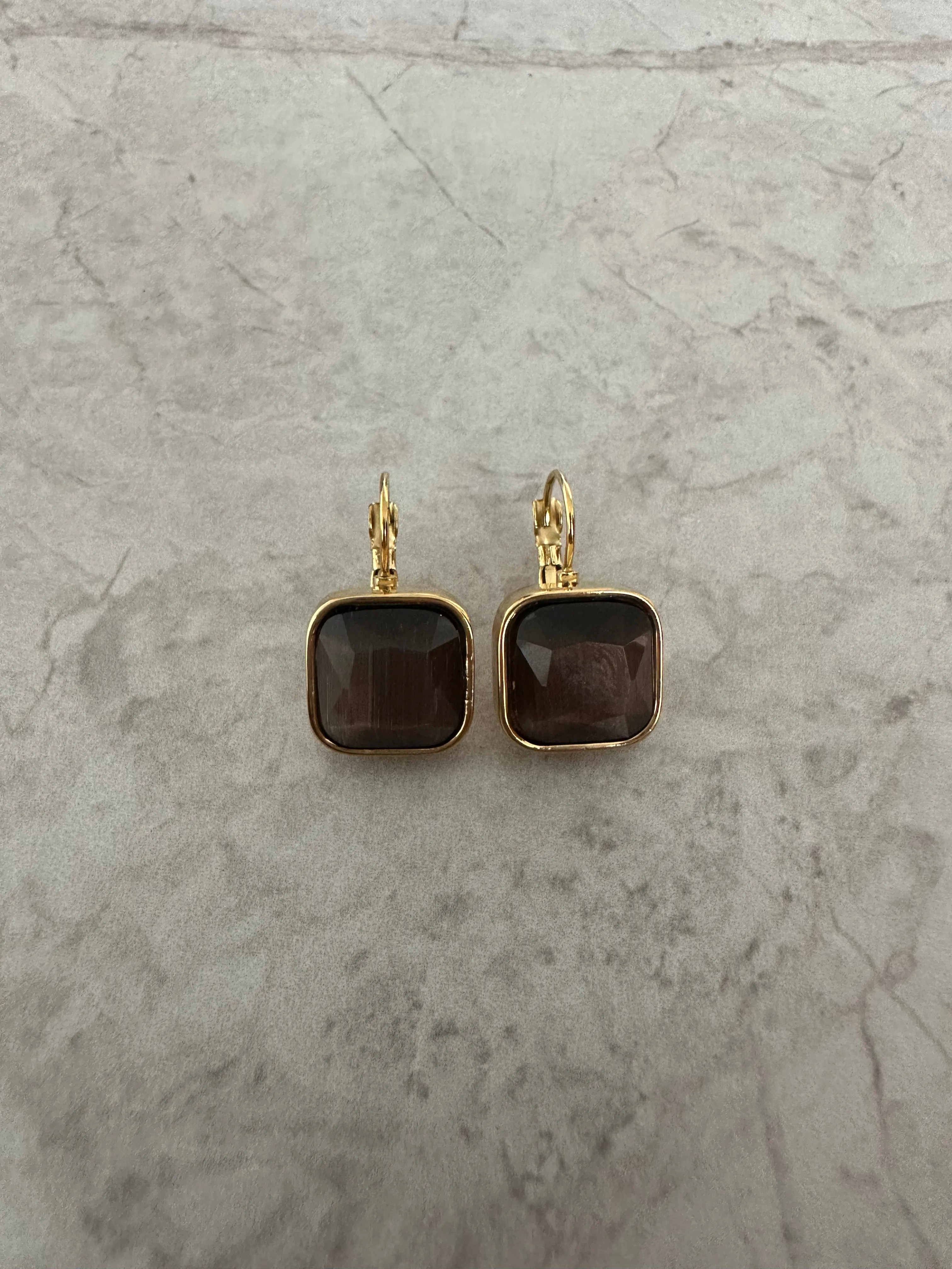 Square Stone Earrings Amber